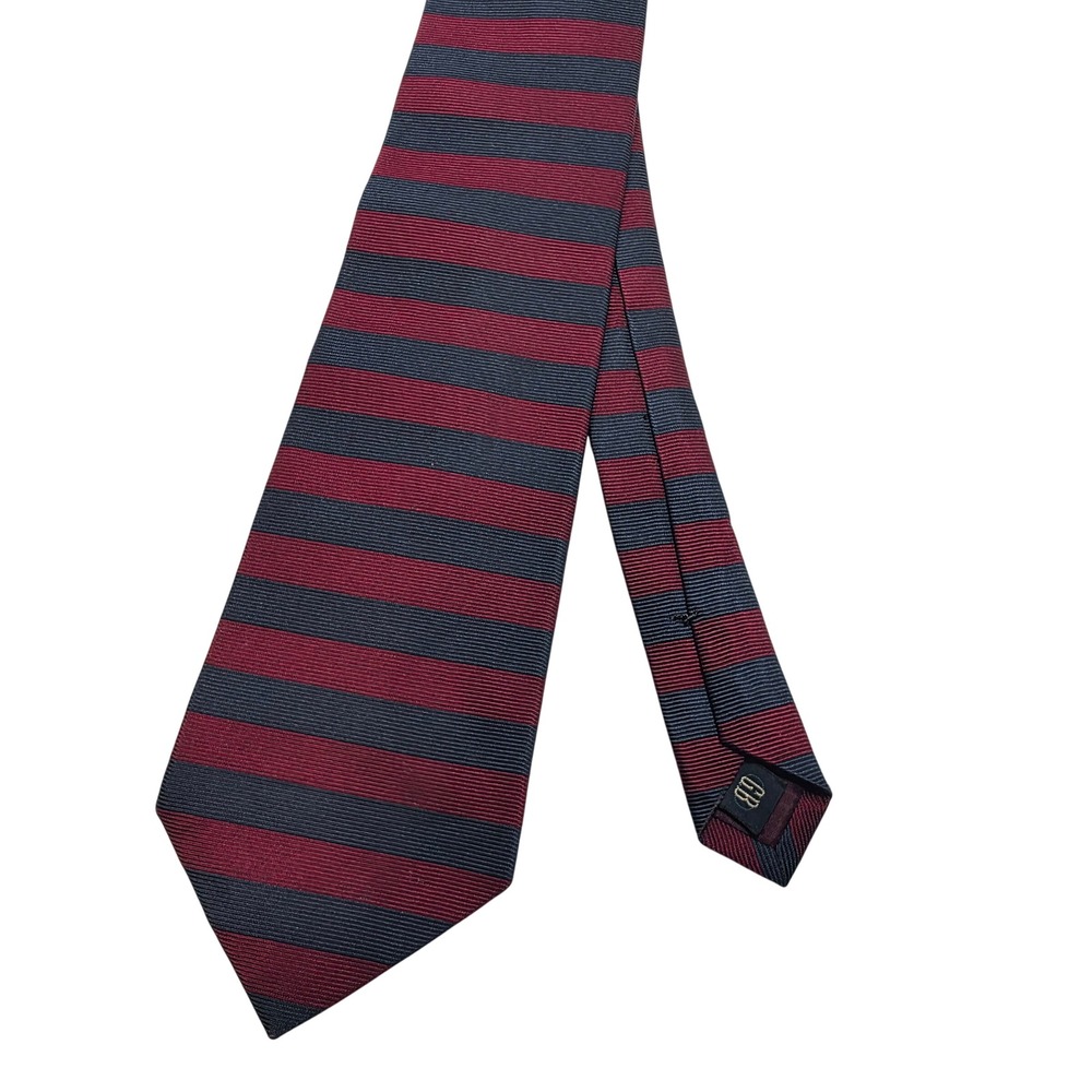 Gitman Bros Mens Silk Tie Burgundy Navy Blue Horizontal Repp Stripe Handmade USA